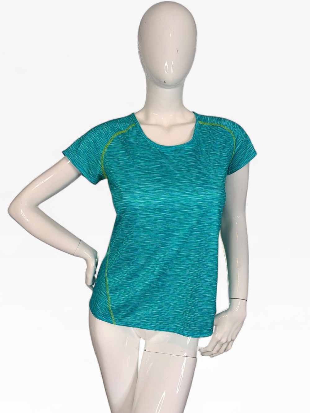 Reel Legends Aqua Athletic Shirt top teal green heather pattern biking tee gym M